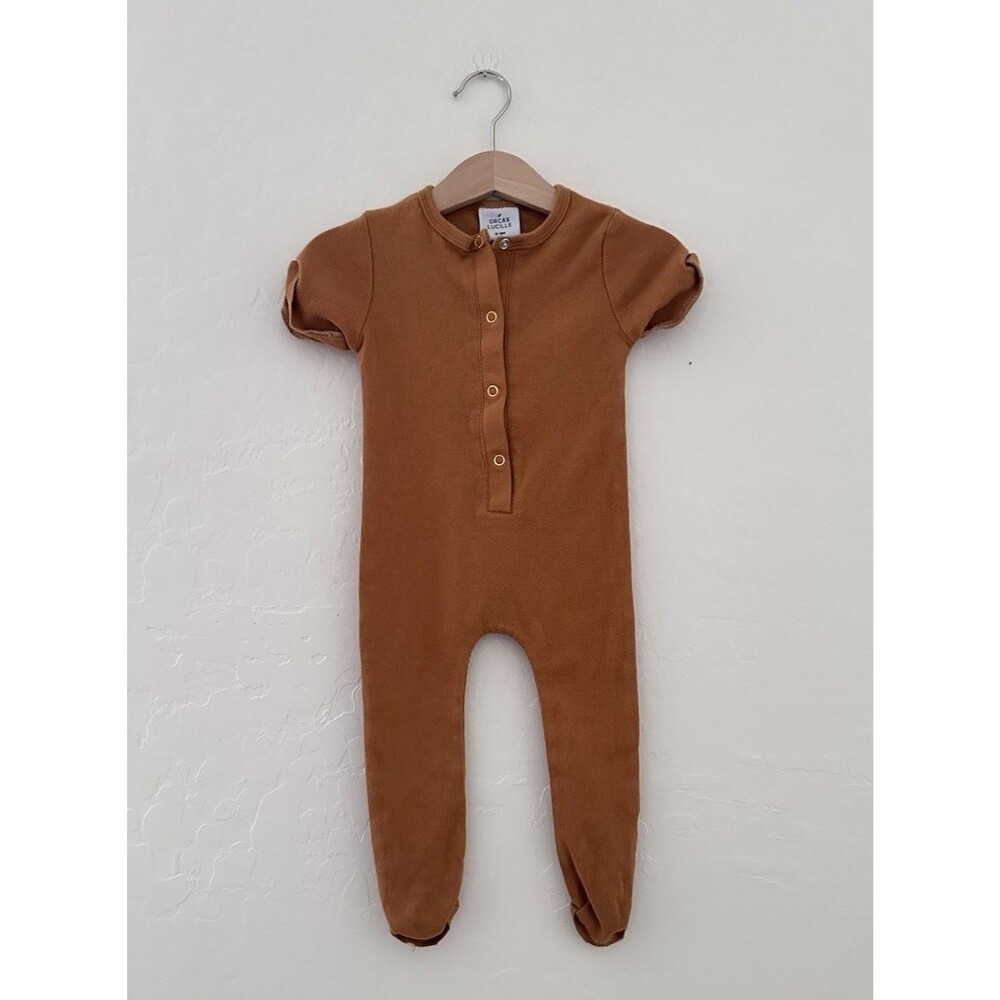 Orcas Lucille Short Sleeve Henley Romper Camel 12-18 Months